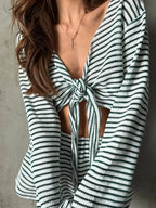 Striped Long Sleeve Top and Shorts Set - Plush Fashion Hub
