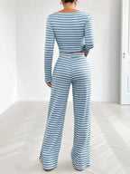 Striped Square Neck Long Sleeve Top and Pants Lounge Set - Plush Fashion Hub