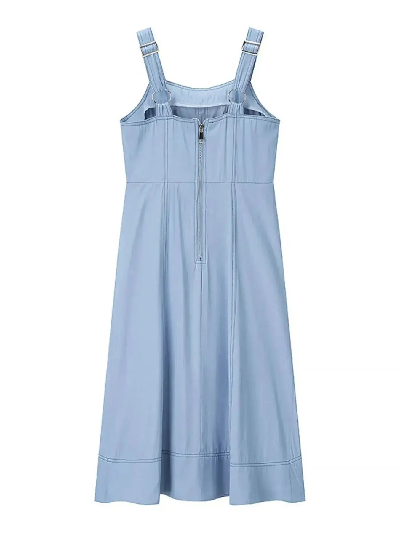 Wide Strap Sweetheart Neck Denim Dress - Plush Fashion Hub