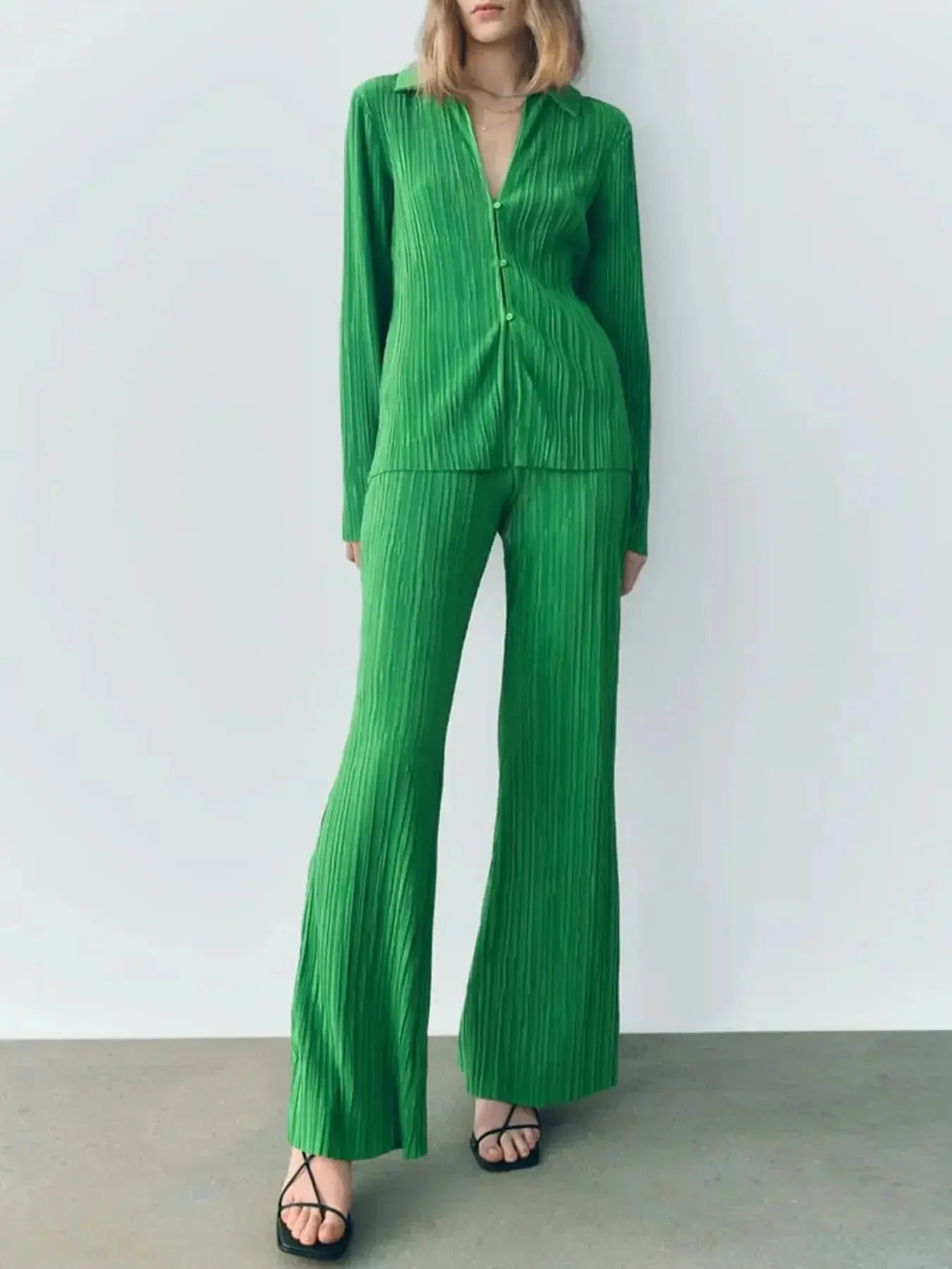 Texture Long Sleeve Top and Pants Lounge Set - Plush Fashion Hub