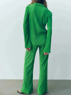Texture Long Sleeve Top and Pants Lounge Set - Plush Fashion Hub
