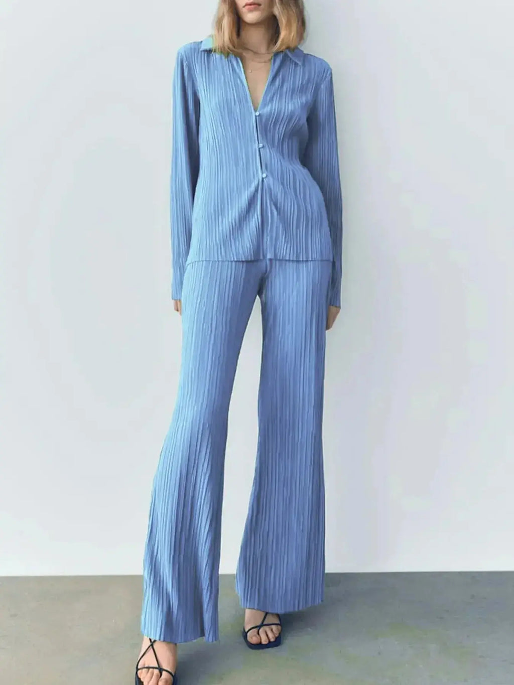 Texture Long Sleeve Top and Pants Lounge Set - Plush Fashion Hub