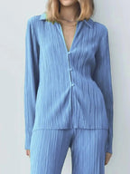 Texture Long Sleeve Top and Pants Lounge Set - Plush Fashion Hub
