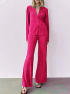 Texture Long Sleeve Top and Pants Lounge Set - Plush Fashion Hub
