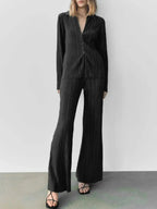 Texture Long Sleeve Top and Pants Lounge Set - Plush Fashion Hub
