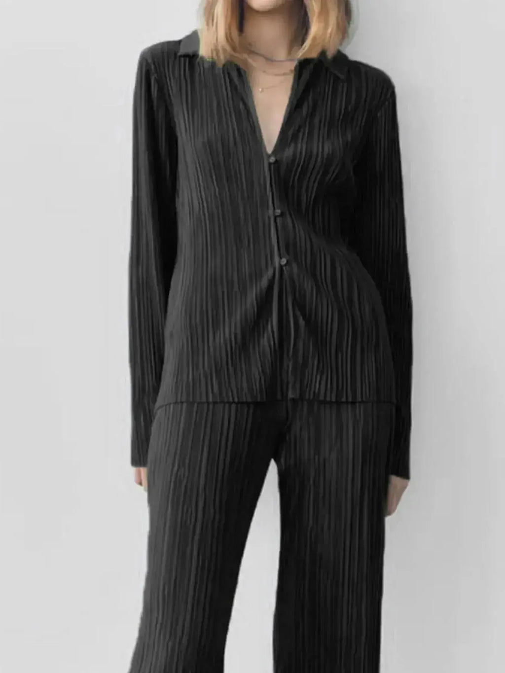 Texture Long Sleeve Top and Pants Lounge Set - Plush Fashion Hub