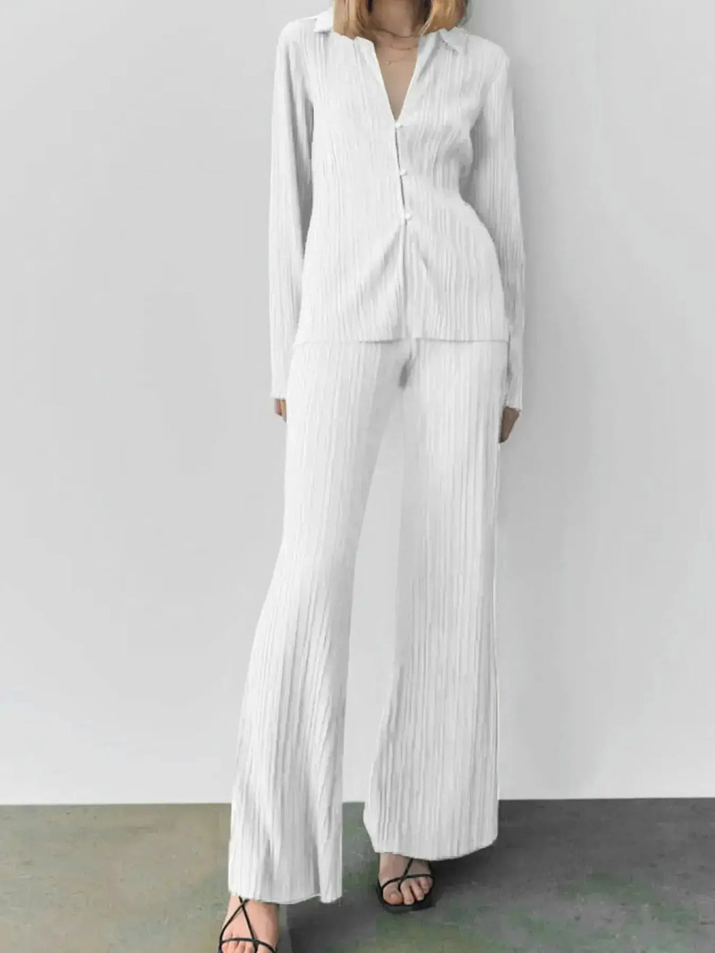 Texture Long Sleeve Top and Pants Lounge Set - Plush Fashion Hub