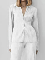 Texture Long Sleeve Top and Pants Lounge Set - Plush Fashion Hub