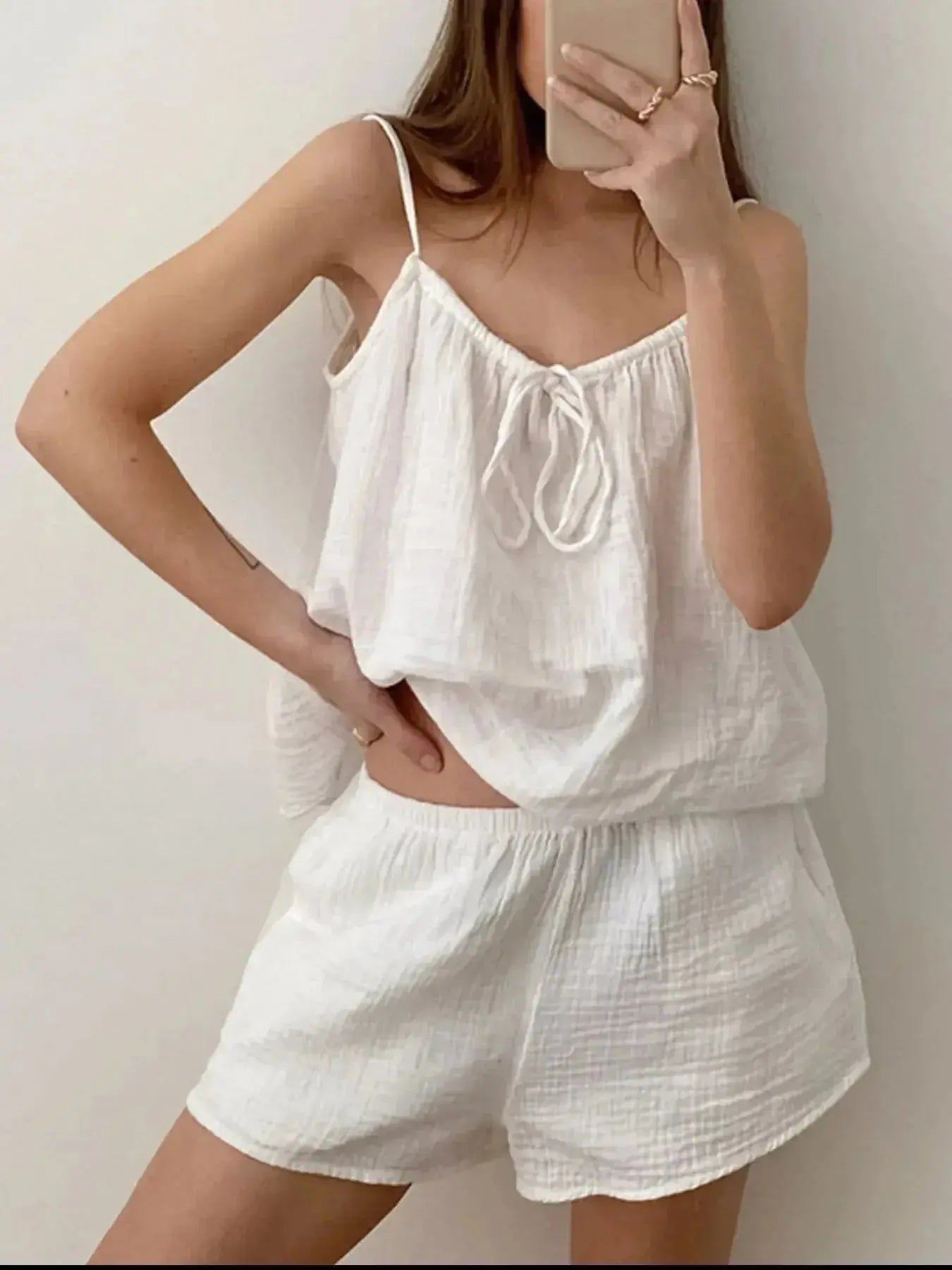 Tie Front Cami and Shorts Lounge Set - Plush Fashion Hub