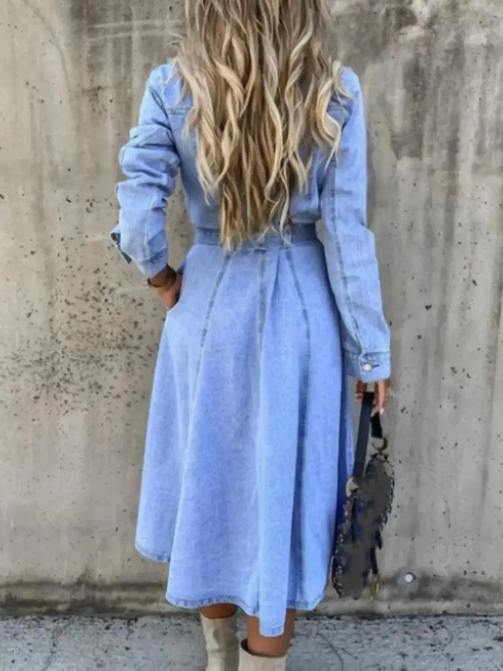 Full Size Tie Waist Button Front Denim Shirt Dress Plus Size - Plush Fashion Hub