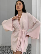 Tie Waist Kimono Sleeve Lounge Nightgown - Plush Fashion Hub