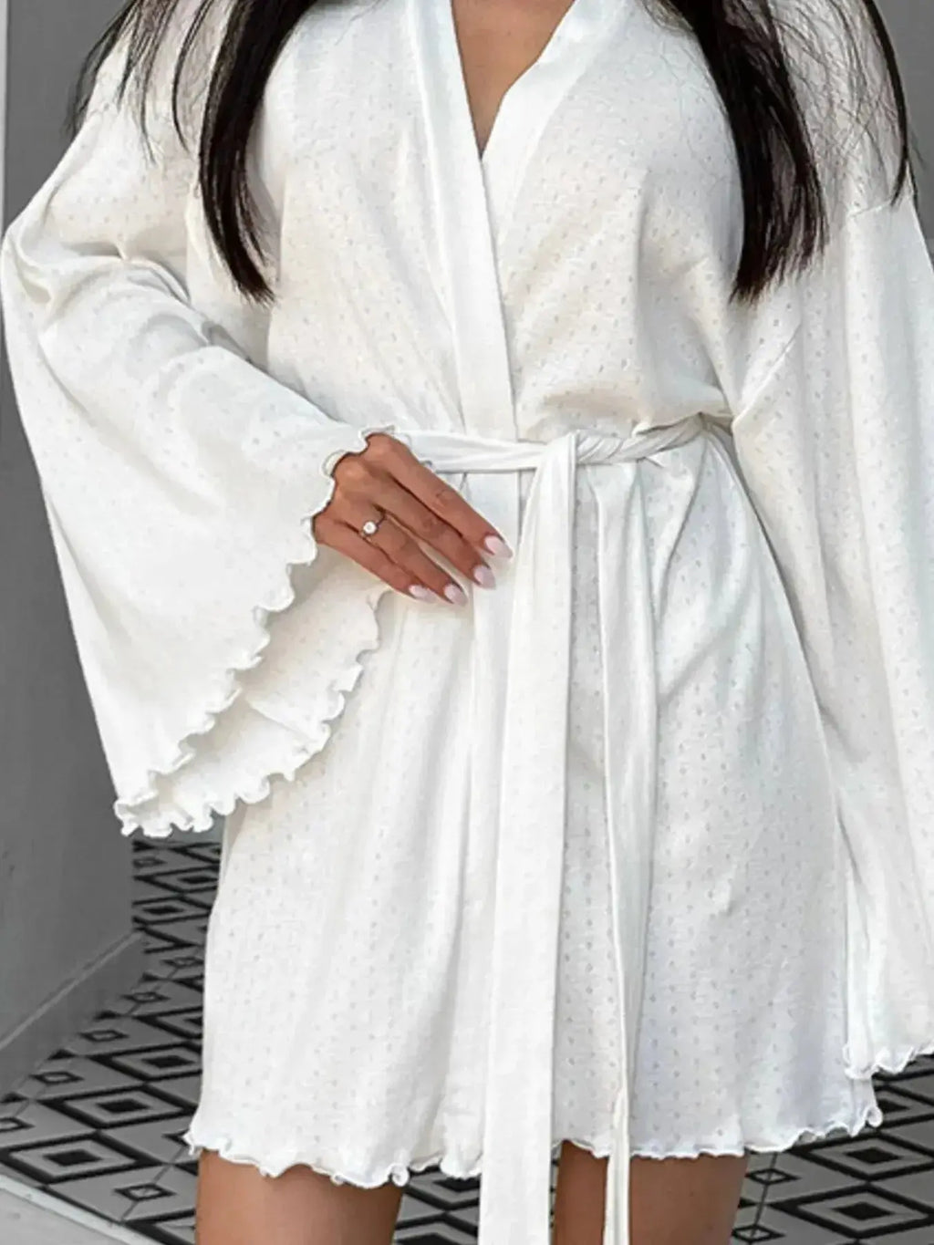 Tie Waist Kimono Sleeve Lounge Nightgown - Plush Fashion Hub