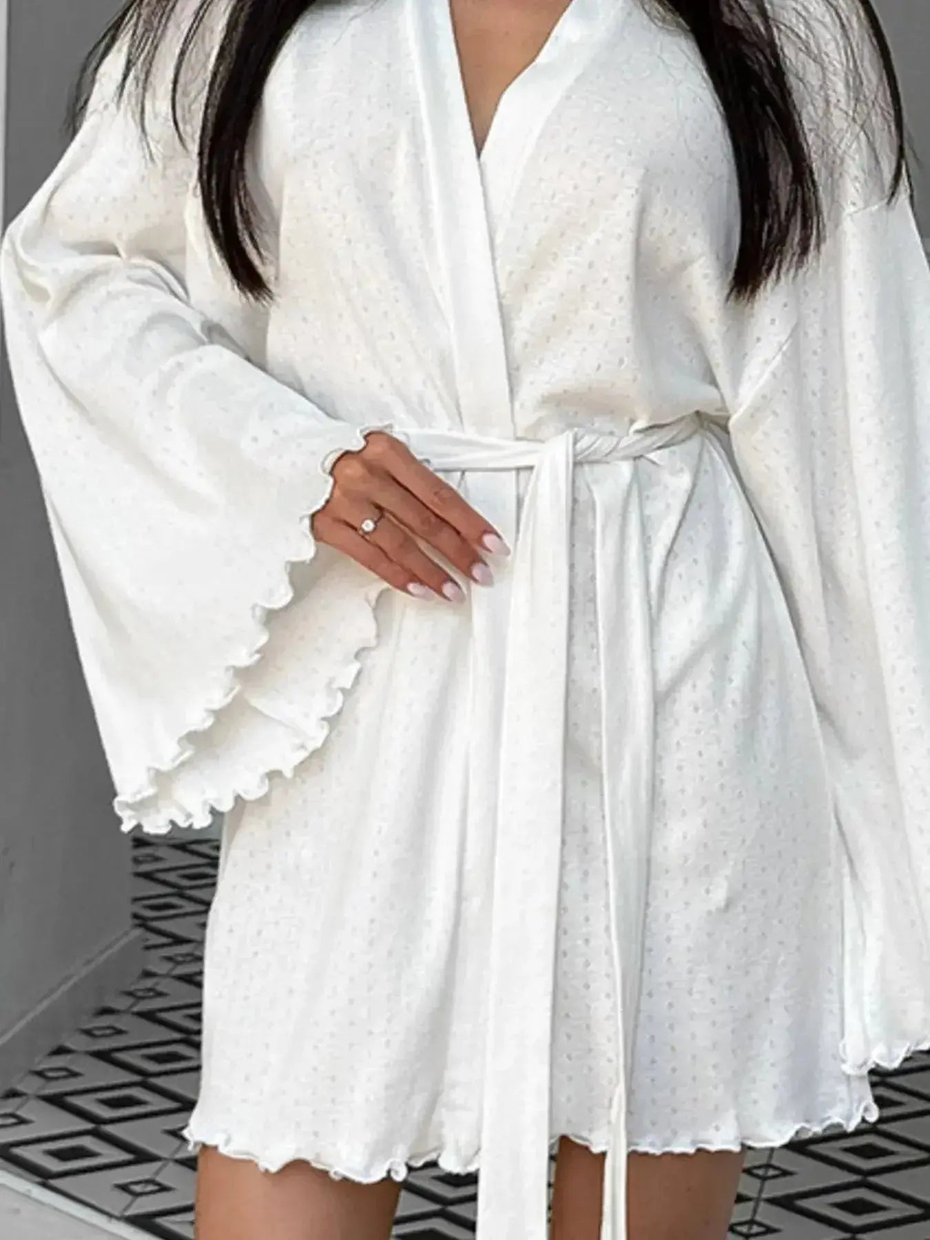 Tie Waist Kimono Sleeve Lounge Nightgown - Plush Fashion Hub