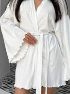 Tie Waist Kimono Sleeve Lounge Nightgown - Plush Fashion Hub