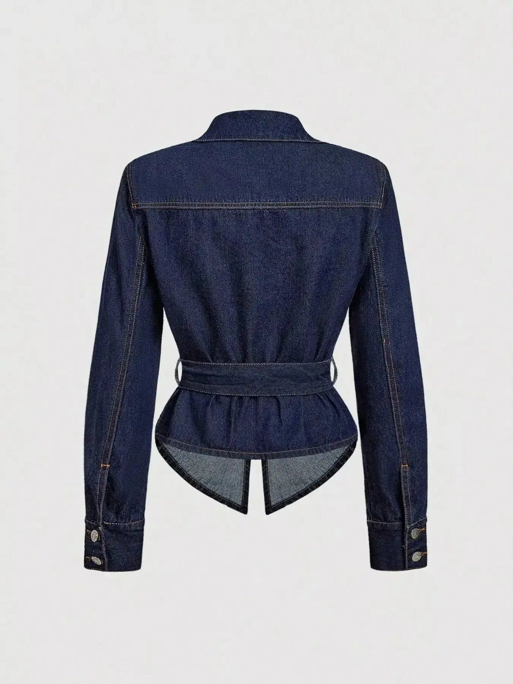 Tie Waist Long Sleeve Denim Jacket - Plush Fashion Hub