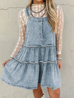 Tiered Flowy Overall Denim Dress - Plush Fashion Hub