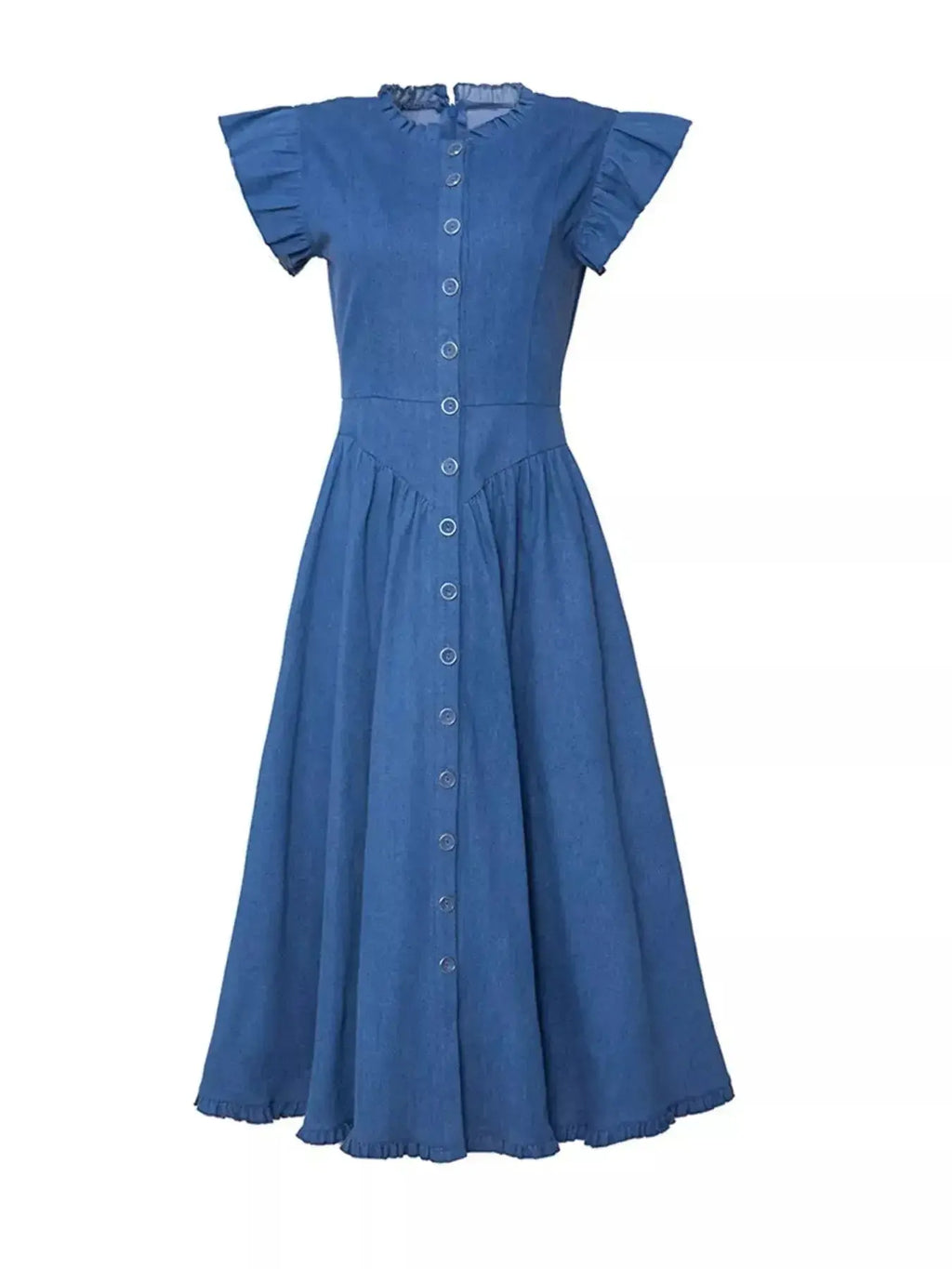 Ruffled Cap Sleeve Denim Dress - Plush Fashion Hub