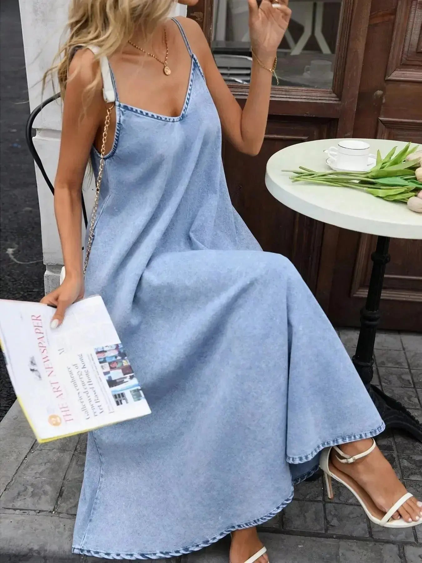V-Neck Denim Cami Dress - Plush Fashion Hub