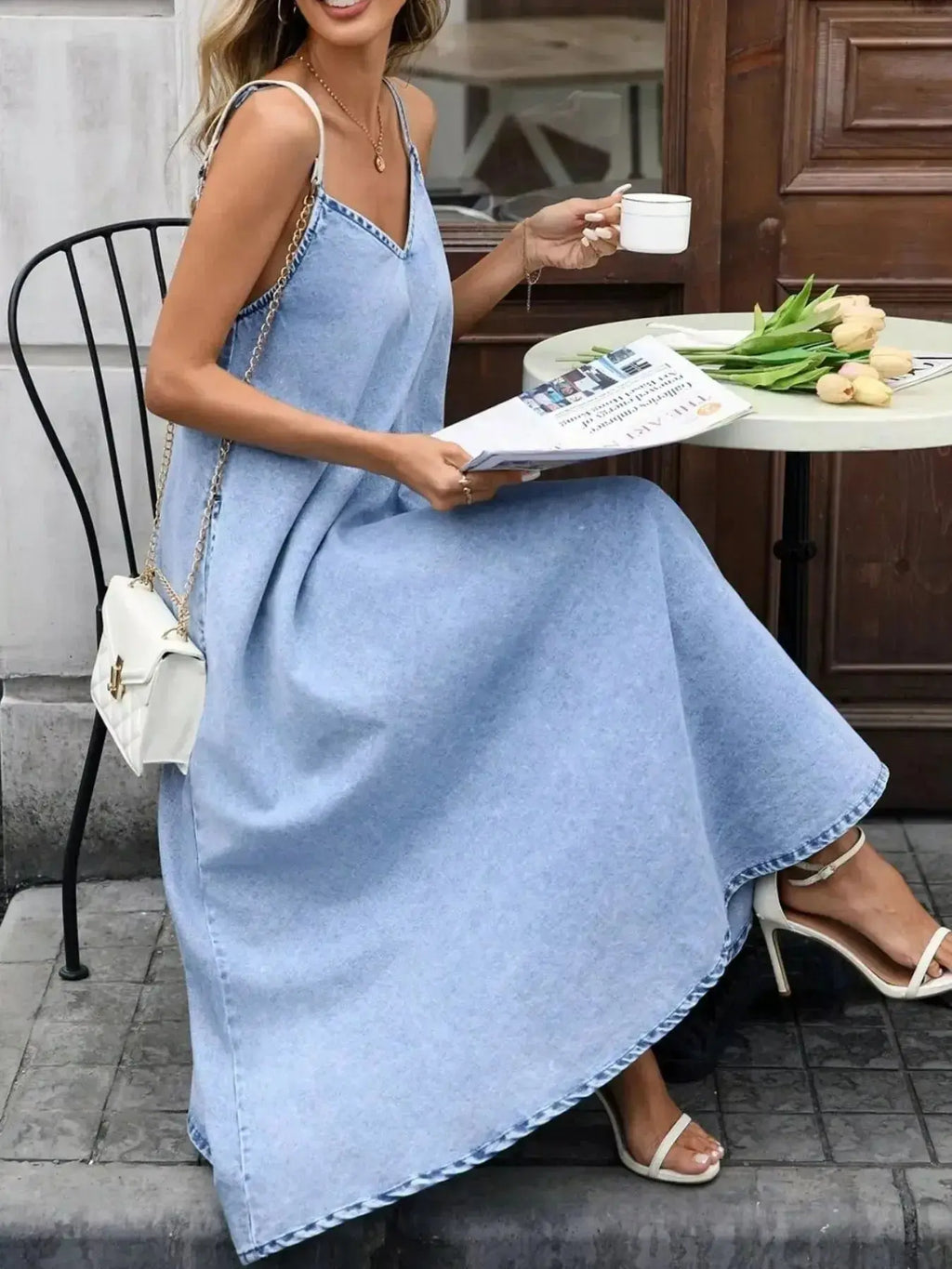 V-Neck Denim Cami Dress - Plush Fashion Hub