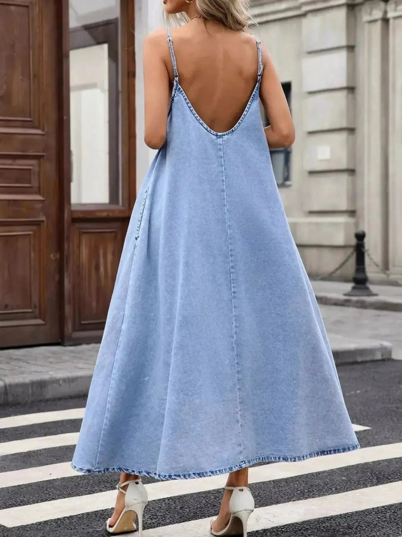 V-Neck Denim Cami Dress - Plush Fashion Hub