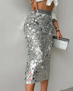 Women's Versatile Solid Color Fashionable Sequin Skirt - Plush Fashion Hub