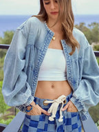 Washed Zip Up Denim Jacket - Plush Fashion Hub