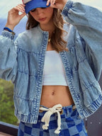 Washed Zip Up Denim Jacket - Plush Fashion Hub