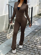 Zip Up Long Sleeve Outerwear and Pants Active Set - Plush Fashion Hub