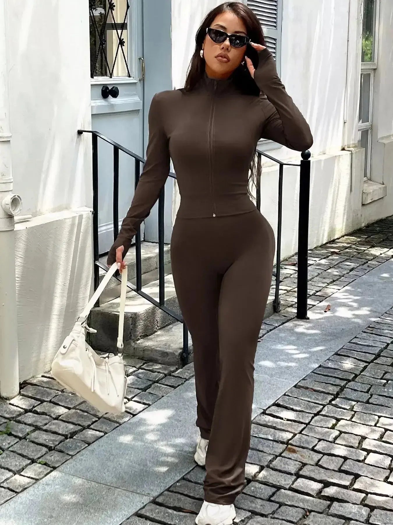 Zip Up Long Sleeve Outerwear and Pants Active Set - Plush Fashion Hub
