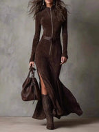 Full Size Slit Zipper Front Maxi Dress Plus Size - Plush Fashion Hub