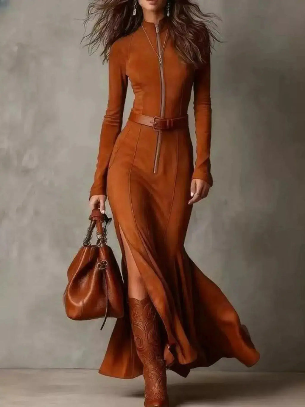 Full Size Slit Zipper Front Maxi Dress Plus Size - Plush Fashion Hub