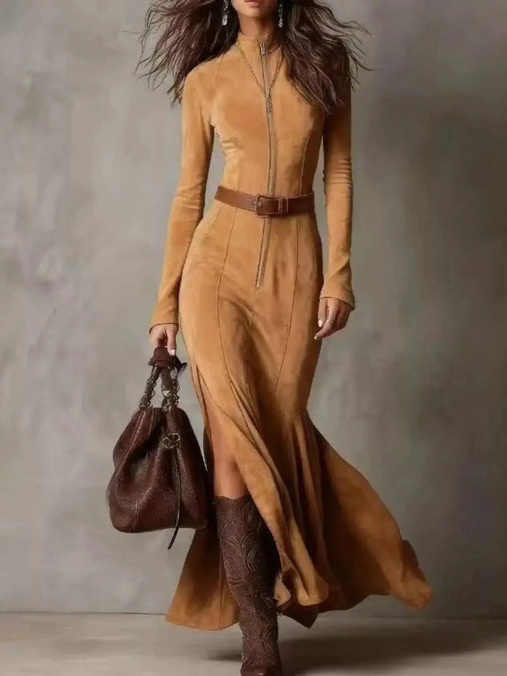 Full Size Slit Zipper Front Maxi Dress Plus Size - Plush Fashion Hub