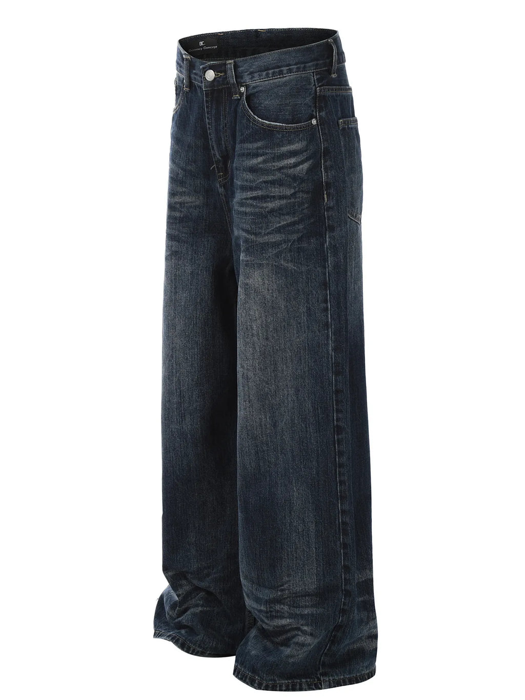 Men's washed wide-leg jeans from Trendsi, showing relaxed fit and faded denim fabric on a neutral background.