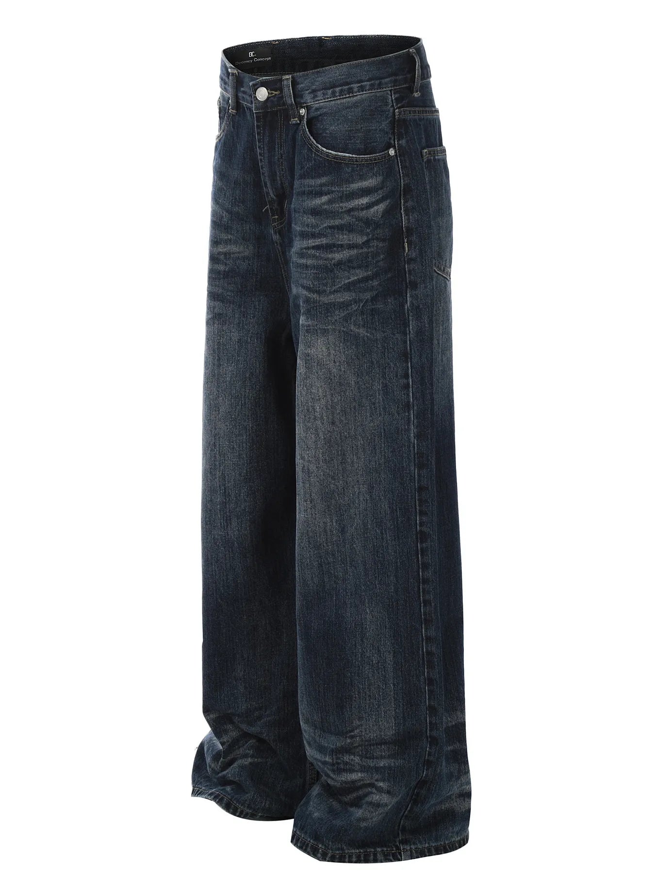 Men's washed wide-leg jeans from Trendsi, showing relaxed fit and faded denim fabric on a neutral background.