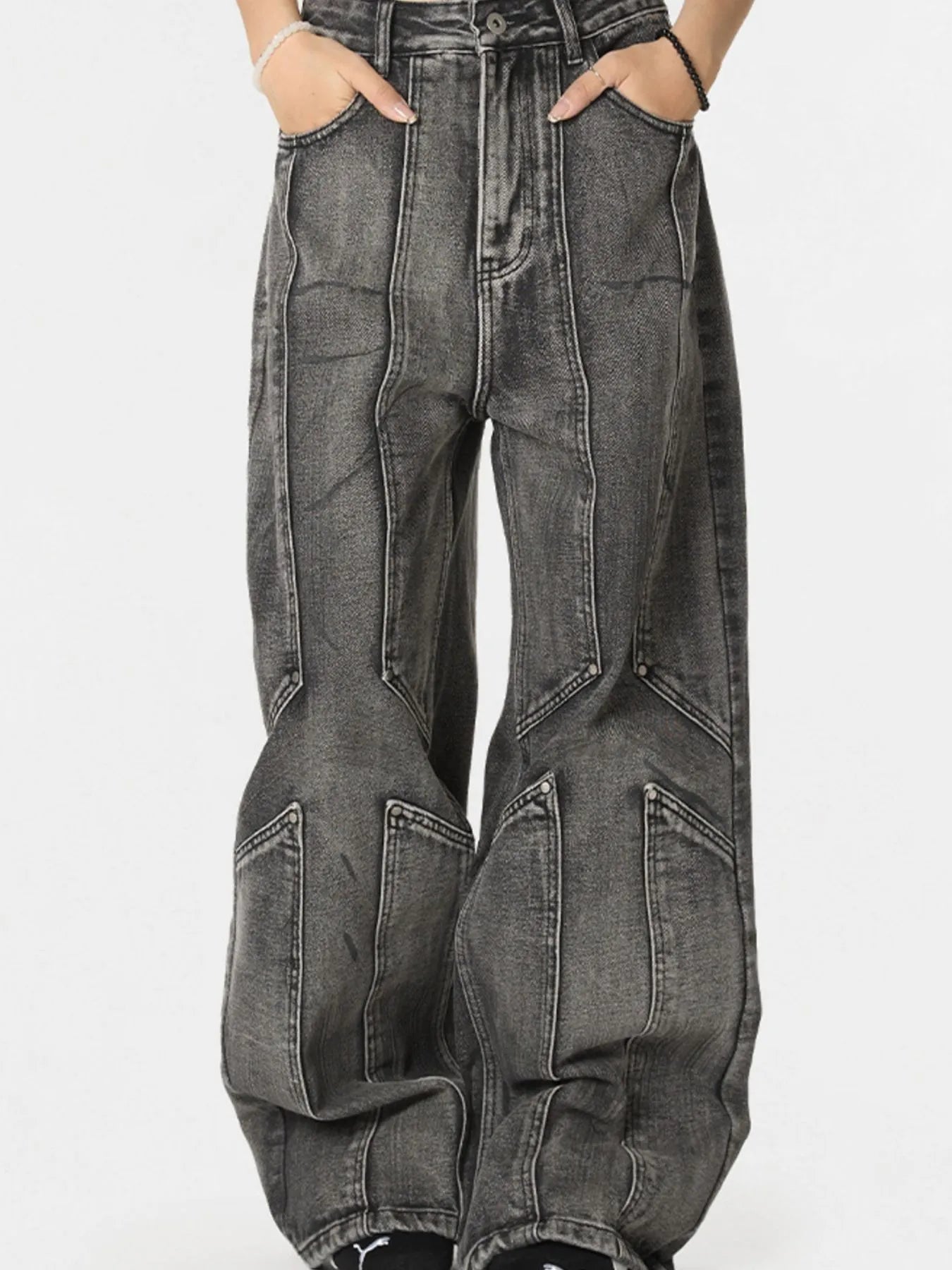Men's wide-leg denim jeans from Plush Fashion Shop, showing the relaxed fit and classic blue denim fabric.