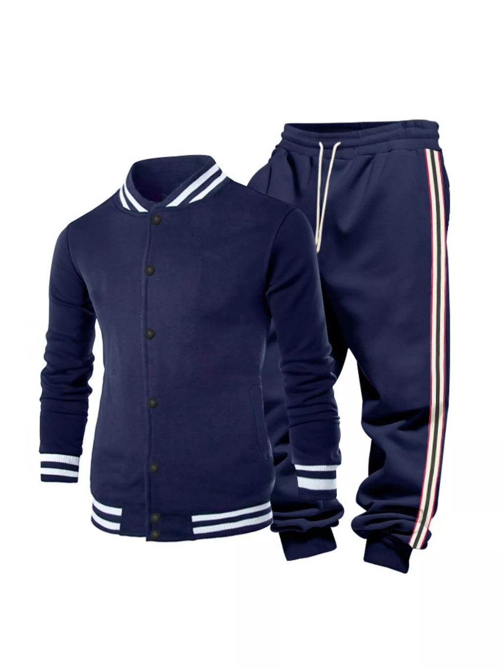 Men's plus size striped snap-down top and pants set by Trendsi, featuring a coordinated full-size casual outfit.