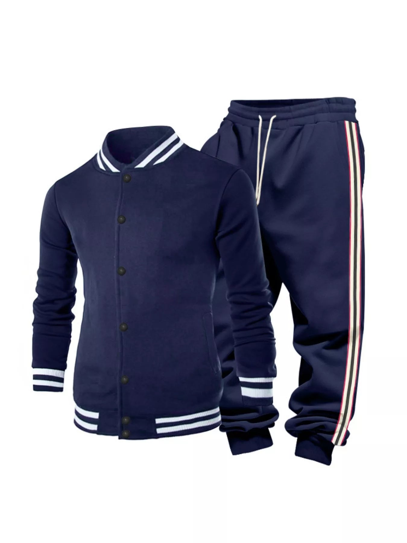 Men's plus size striped snap-down top and pants set by Trendsi, featuring a coordinated full-size casual outfit.