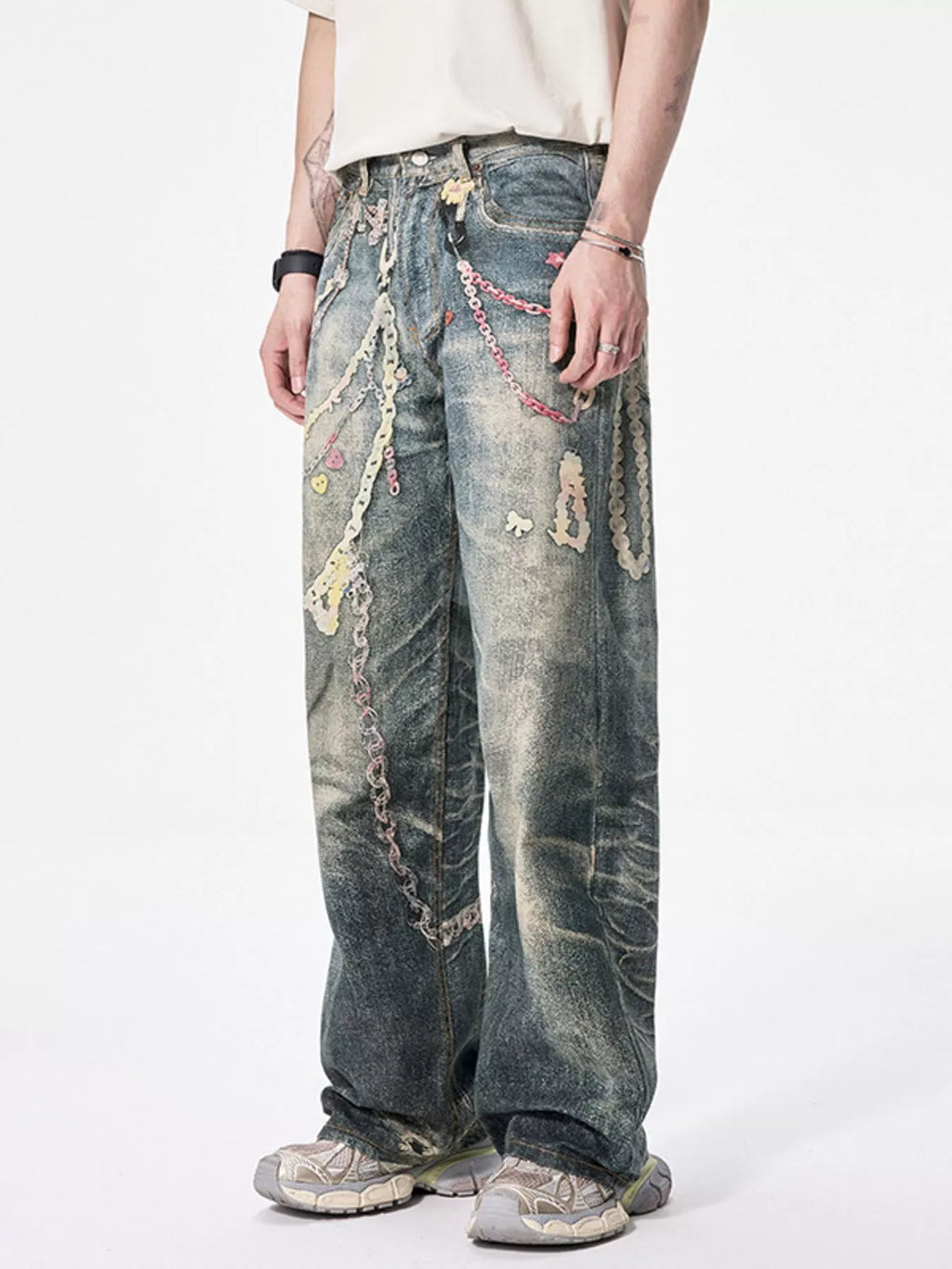 Men's wide leg denim jeans from Plush Fashion Shop, showing the relaxed fit and classic blue denim fabric.
