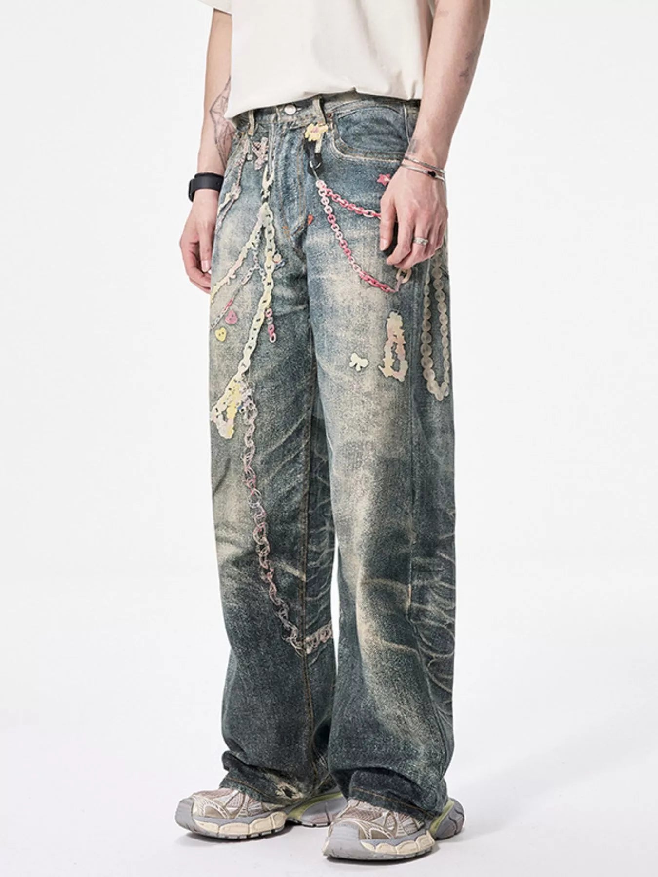 Men's wide leg denim jeans from Plush Fashion Shop, showing the relaxed fit and classic blue denim fabric.