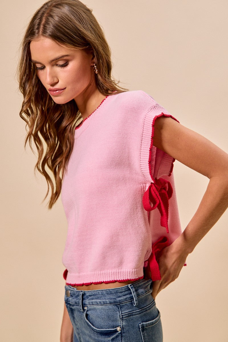 Women's lightweight dolman sleeve sweater with side ribbon tie, stylish shirt by Plush Fashion Hub, shown in soft fabric and relaxed fit.