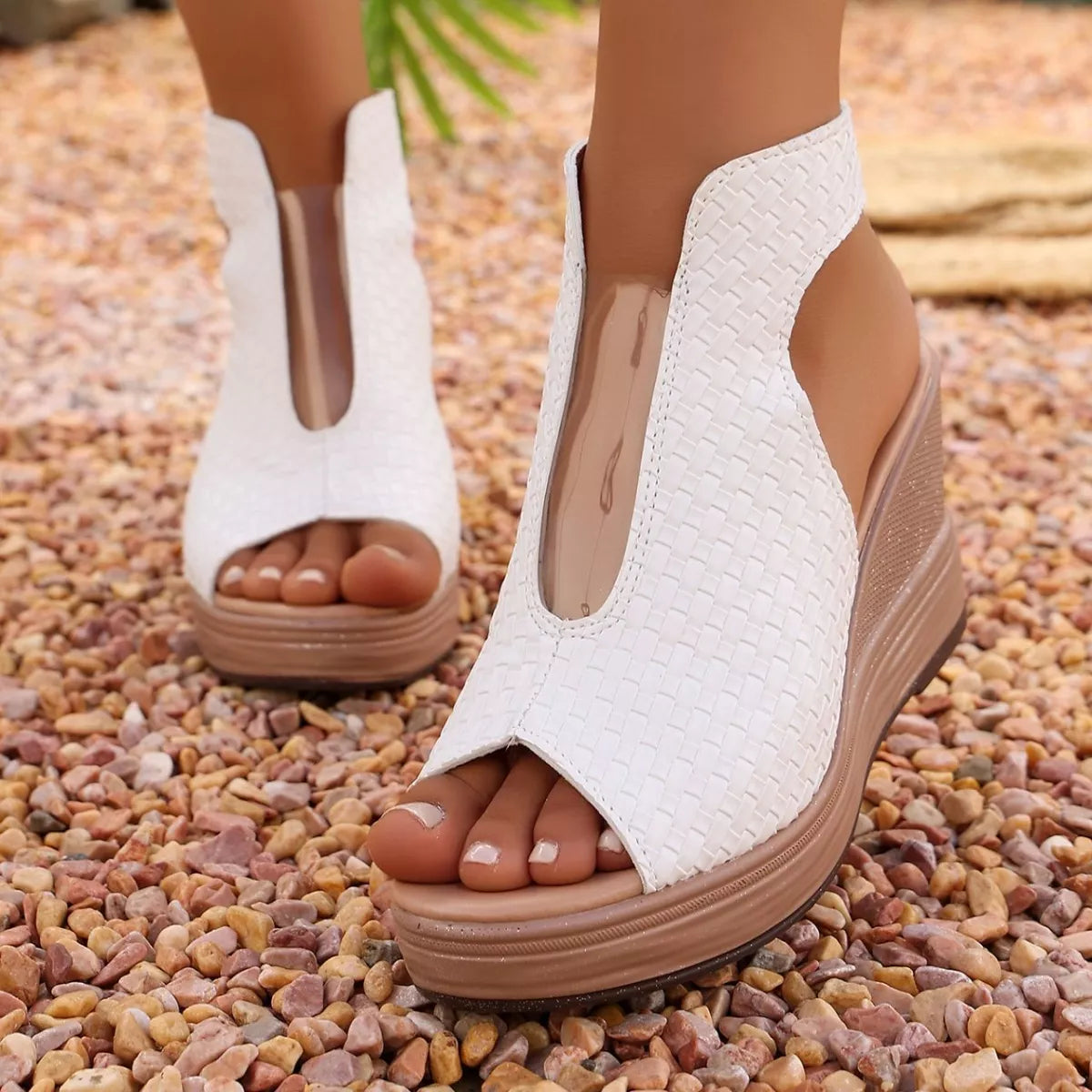 Open toe wedge sandals by Plush Fashion Hub featuring stylish straps and a comfortable platform sole.