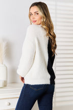 Angel Wings Woven Right Contrast Button - Front V - Neck Cardigan - Plush Fashion Hub