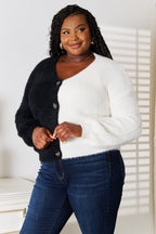 Angel Wings Woven Right Contrast Button - Front V - Neck Cardigan - Plush Fashion Hub
