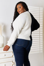 Angel Wings Woven Right Contrast Button - Front V - Neck Cardigan - Plush Fashion Hub