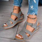 Open toe wedge sandals by Trendsi, stylish footwear with a comfortable wedge heel and open toe design, ideal for warm weather.