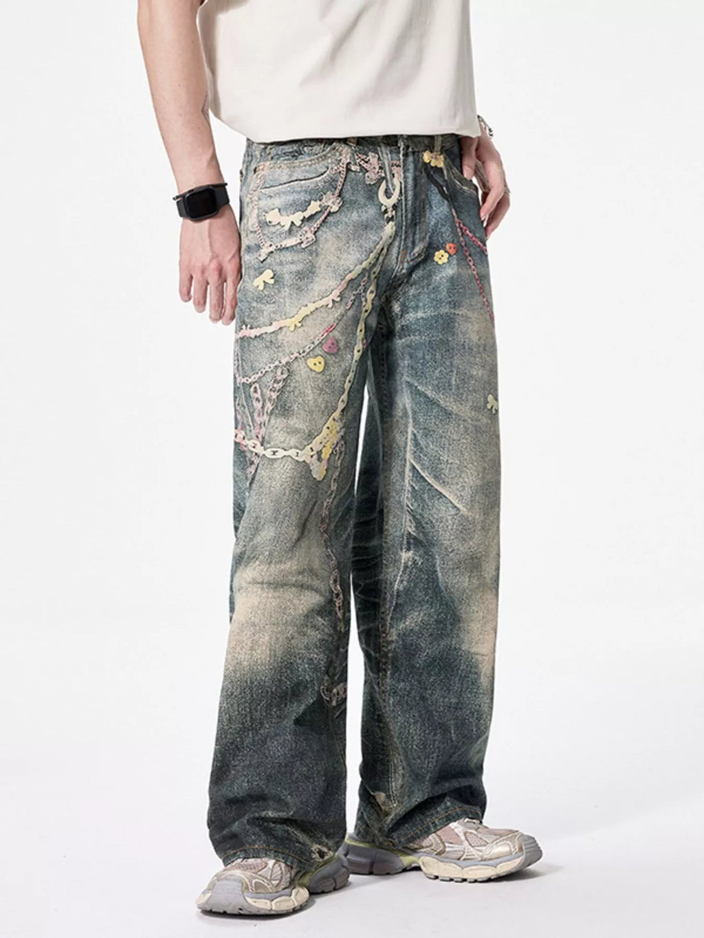 Men's wide leg denim jeans by Plush Fashion Shop, showcasing classic fit and light blue color, with visible stitching and pockets.
