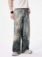 Men's wide leg denim jeans by Plush Fashion Shop, showcasing classic fit and light blue color, with visible stitching and pockets.