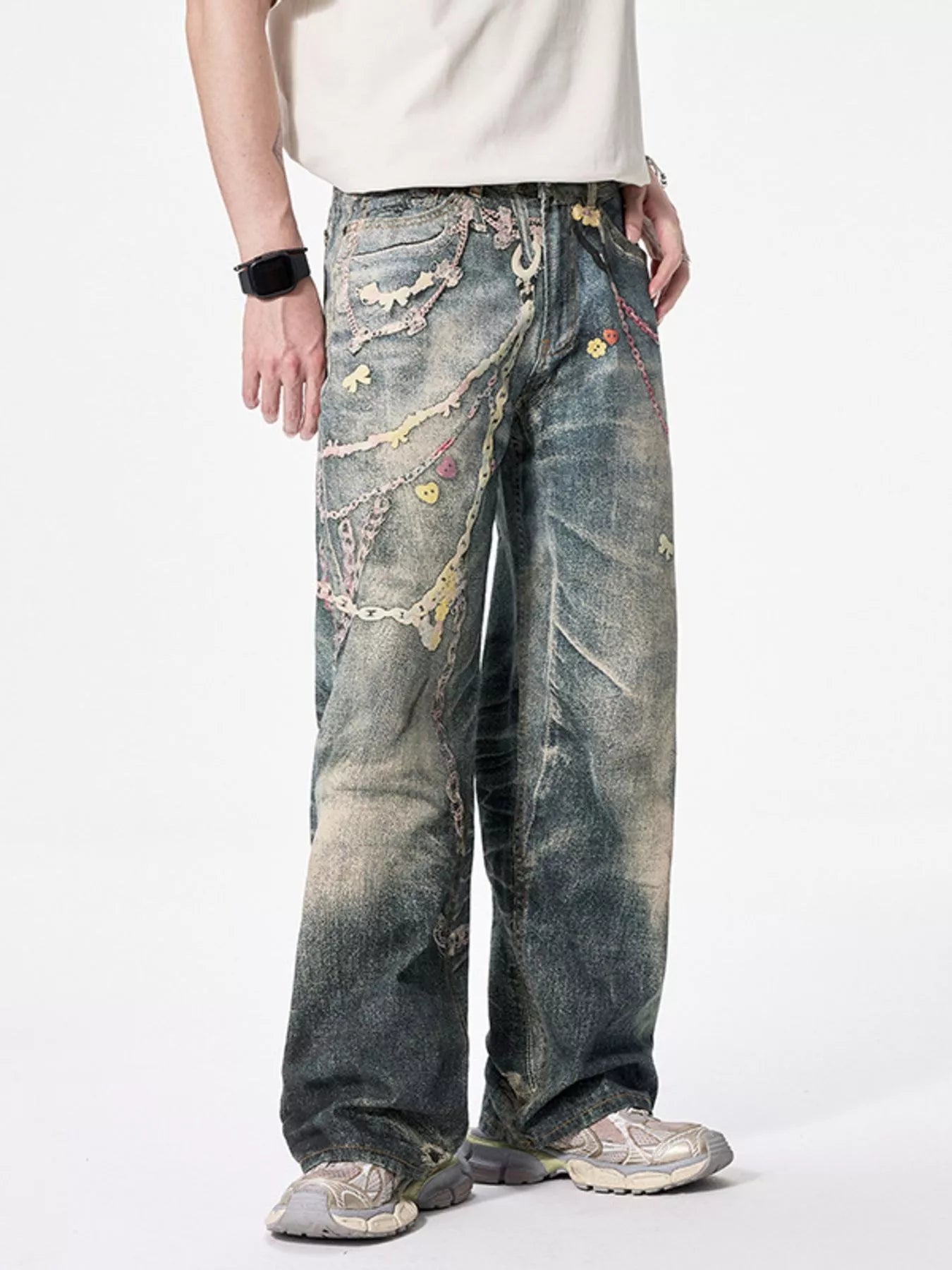 Men's wide leg denim jeans by Plush Fashion Shop, showcasing classic fit and light blue color, with visible stitching and pockets.