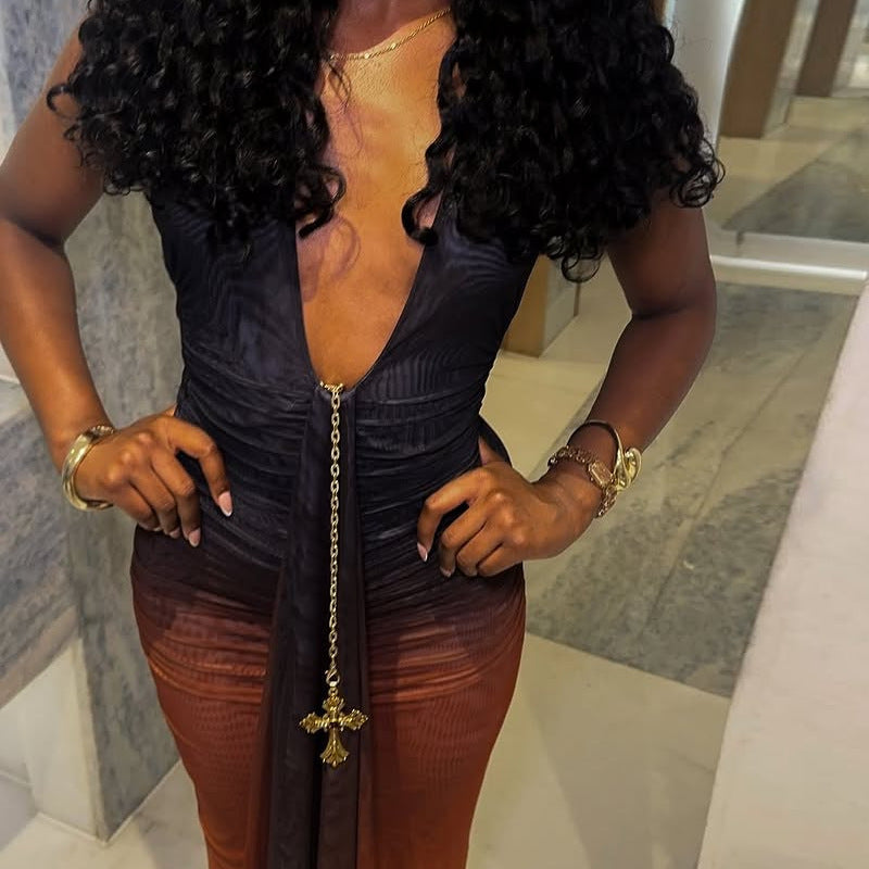 Bold Colorblock Backless Maxi Bodycon Dress