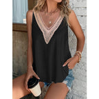 Light blue VibeEase V-Neck Summer Tank Top by FitiqueFit, casualwear, shown on a mannequin with a relaxed fit and sleeveless design.